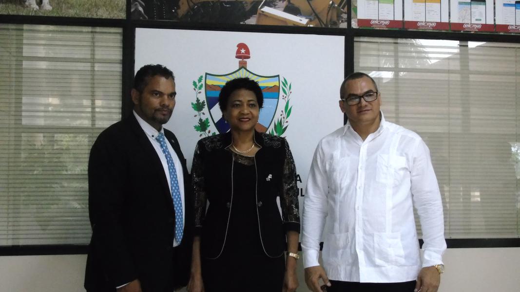 Viceministro de Relaciones Internacionales y Cooperación de Sudáfrica, Alvin Botes, embajadora de Tanzania en Cuba y el Sr. Maury Hechavarría Bermúdez, Viceministro del Ministerio de la Agricultura de Cuba (derecha a izquierda)