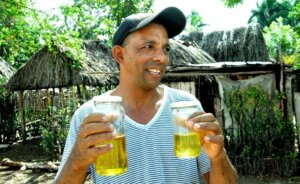 ´”Pasamos trabajo con el aceite, porque queremos”, expone Raúl Marín Leyva mientras exhibe a la izquierda un pomo de aceite de ajonjolí y a la derecha, otro frasco con muestra de la bodega/FOTO Rafael Martínez Arias ´”Pasamos trabajo con el aceite, porque queremos”, expone Raúl Marín Leyva mientras exhibe a la izquierda un pomo de aceite de ajonjolí y a la derecha, otro frasco con muestra de la bodega/FOTO Rafael Martínez Arias