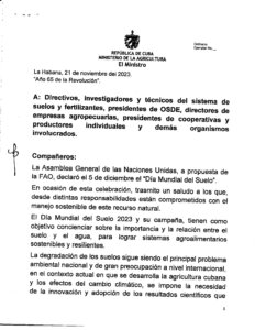 Carta de felicitacion del Ministro del Minag. Dia Mundial del Suelo paginas paginas paginas 1